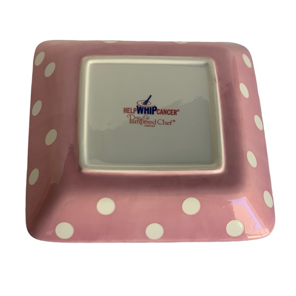 Pampered Chef Pink Polka Dot Set/2 Square Plates #5415 Help Whip Cancer NWT - Picture 3 of 6